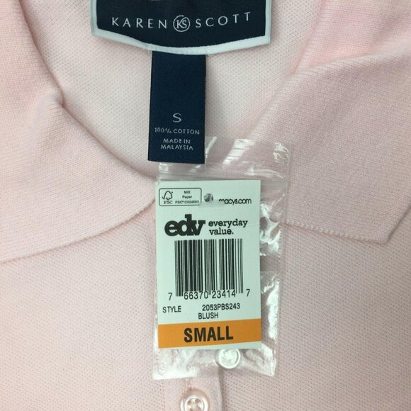 Macys Karen Scott Woman's Pink Blush Polo Short Sleeve Top T-Shirt Size Small - Picture 4 of 9